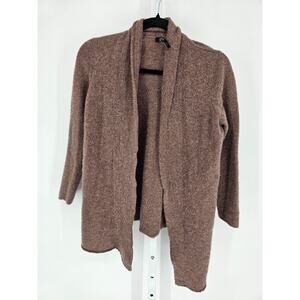 Lusso Womens Sz L 100% Cashmere Open Front Cardigan Sweater Brown Taupe